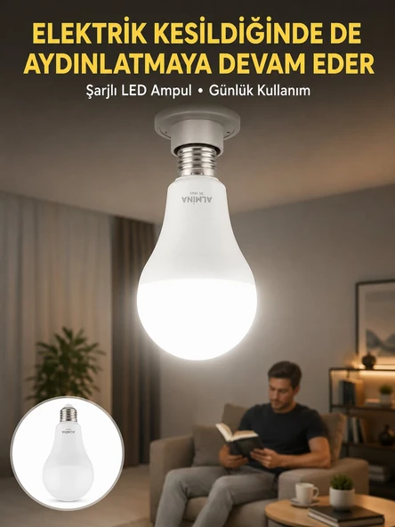 Acil Durumlar İçin Şarjlı LED Ampul 6400K Soğuk Beyaz 30 Watt Yeni Nesil ürün görseli 1