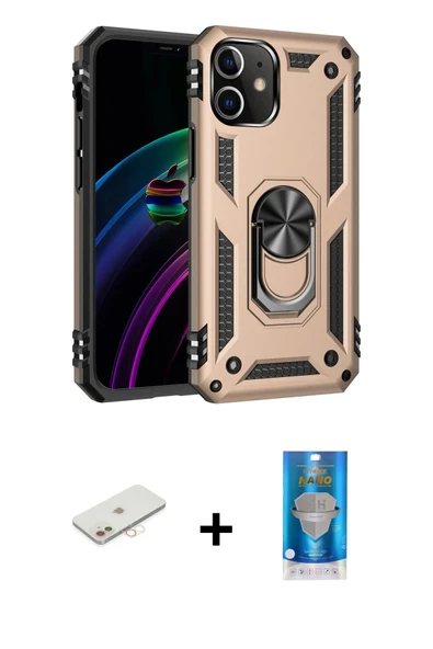 MARSİLYAN™- iPhone 12 Mini Kılıf Ahenk Klasik Koleksiyonu - Şeffaf Royal Nano Ekran Koruyucu + Renkli Kamera Lens Koruma ürün görseli 1