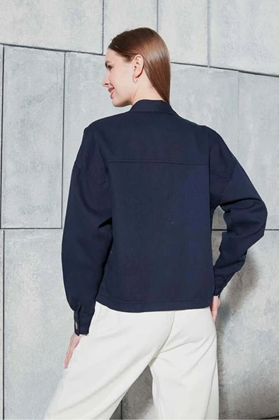 Kadın Lacivert Gabardin Ceket - Resim 7