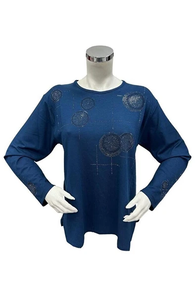 Kışlık Kaliteli Yonca Kumaş Yuvarlak Desen Taş Işlemeli Anne Penye Bluz ürün görseli 1