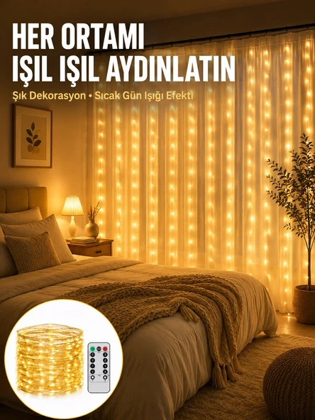 Dekoratif Perde Peri Led Günışığı Renk 8 Fonksiyonlu Işık Yeni Nesil ürün görseli 1