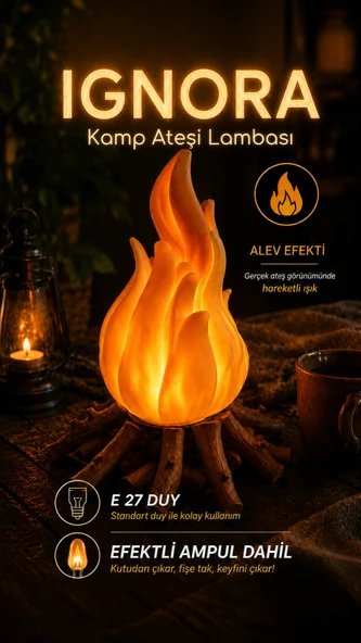 Kamp Ateşi Lambası IGNORA Entegre Alev Efektli 3 Işık Modlu 26 cm - Resim 2