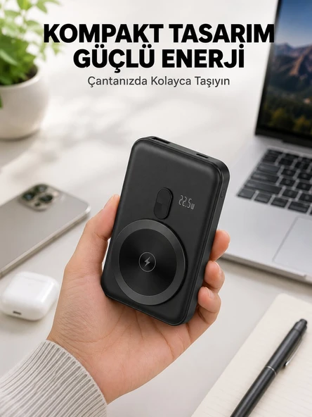 Manyetik Kablosuz Powerbank 22.5W Hızlı Şarj LCD Göstergeli Yeni Nesil ürün görseli 1