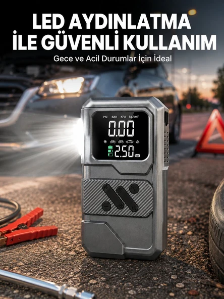 Çok Fonksiyonlu Akü Takviye ve Taşınabilir Hava Kompresörü ürün görseli 1