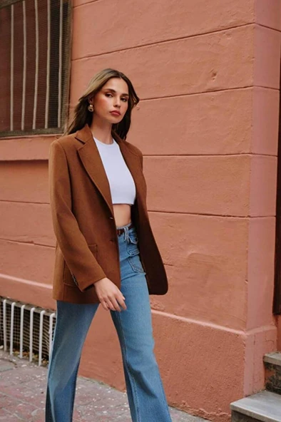 Kadın Premium Taba Süet Blazer Ceket ürün görseli 1