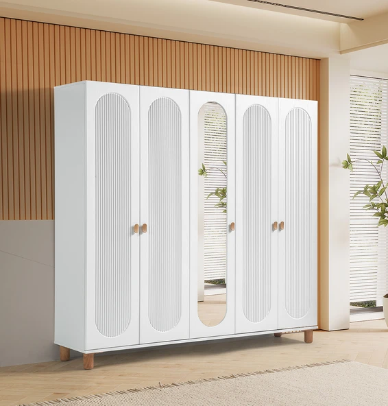 Pema Home Peri %100 Mdf Membran 5 Kapaklı Dolap Gardırop ürün görseli 1