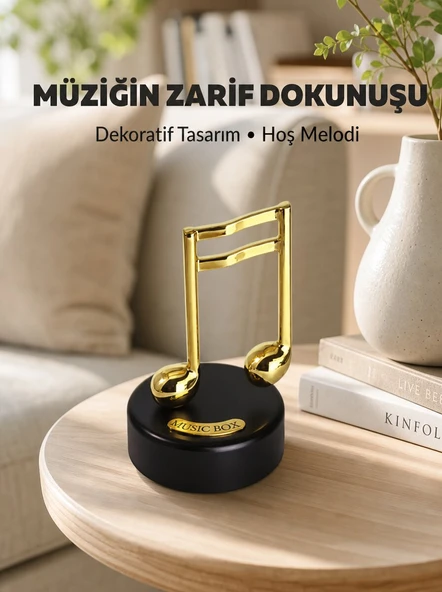 Altın Nota Figürlü Dönen Müzik Kutusu Dekoratif Music Box Yeni Nesil ürün görseli 1