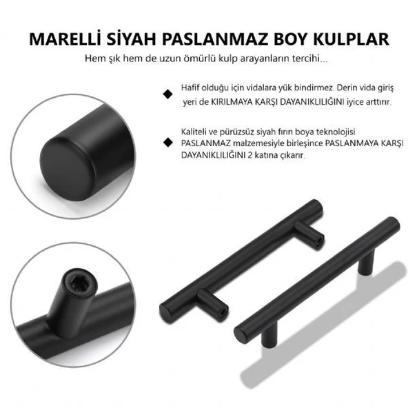 Marelli 128 mm SİYAH paslanmaz boy kulp mobilya kulbu - Resim 4