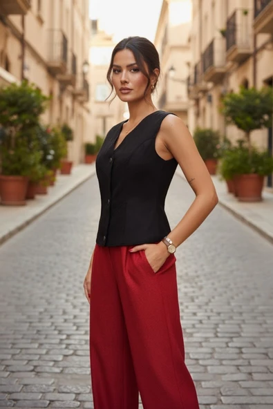 Kadın Premium Kalite Süet Yelek - Resim 2