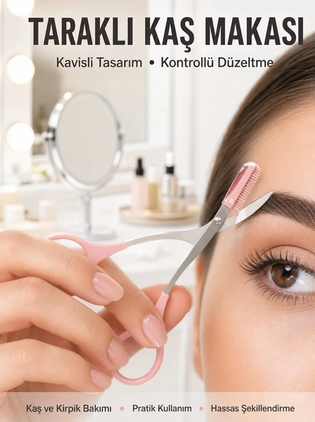 Kavisli Kaş Kirpik Düzeltici Bıyık Alma Taraklı Kaş Makası Yüz Bakım Seti Makas ürün görseli 1