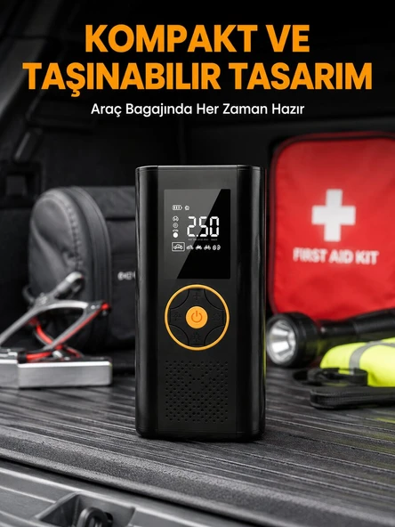 Dijital Göstergeli Taşınabilir Hava Kompresörü Güçlü Şişirme Performansı Yeni Nesil ürün görseli 1