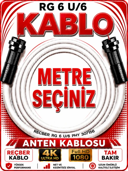 Reçber Anten Kablosu RG 6 U/6 307156 Tam Bakır Beyaz ürün görseli 1