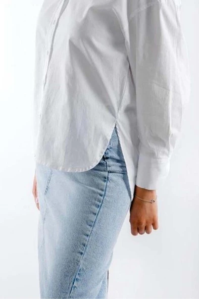 Kadın Beyaz Oversize Gömlek - Resim 3