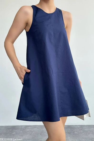 Kadın Halter Yaka Mini Boy Camel Elbise - Resim 3