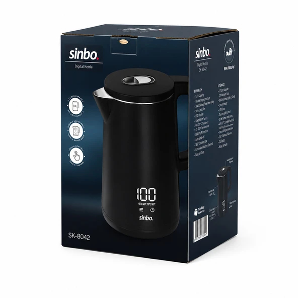 Sinbo 1.8 Litre Dijital Kettle - Dokunmatik Ekranlı - Akıllı Su Isıtıcısı ürün görseli 1