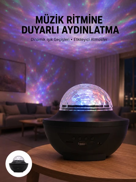 Çok Renkli Projektör Lamba Disko Topu Gece Lambası Kablosuz ürün görseli 1