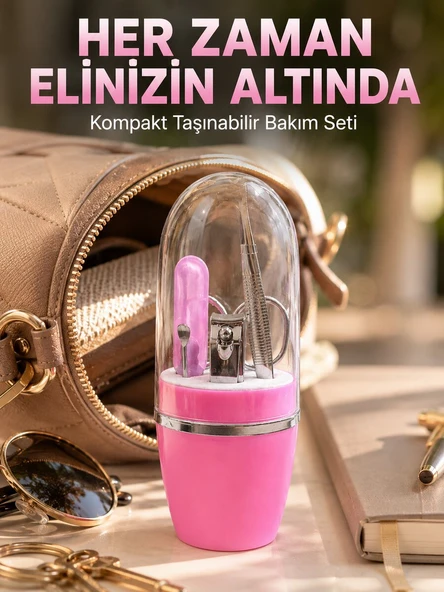 Pembe Manikür Pedikür Bakım Seti Cımbız Tırnak Makası Makas Törpü ürün görseli 1
