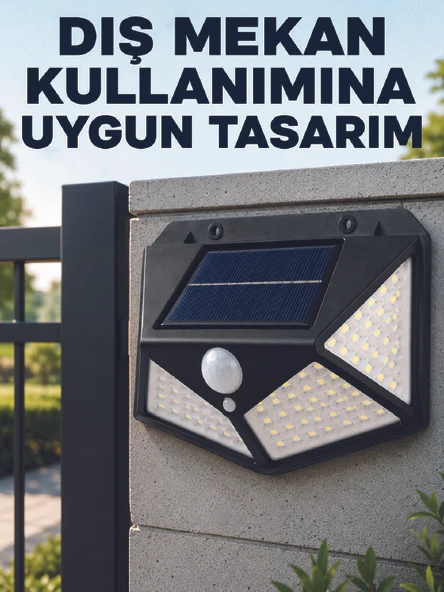 Bahçe Balkon Garaj ve Girişler İçin Güneş Enerjili Hareket Sensörlü LED Duvar Lambası ürün görseli 1
