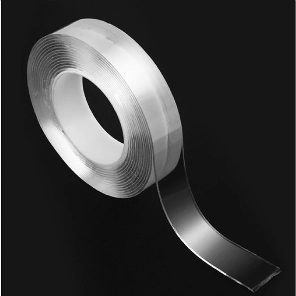 Akrilik çift taraflı şeffaf SİHİRLİ silikon bant 18 mm x 1 mt silikonize montaj bandı ürün görseli 1