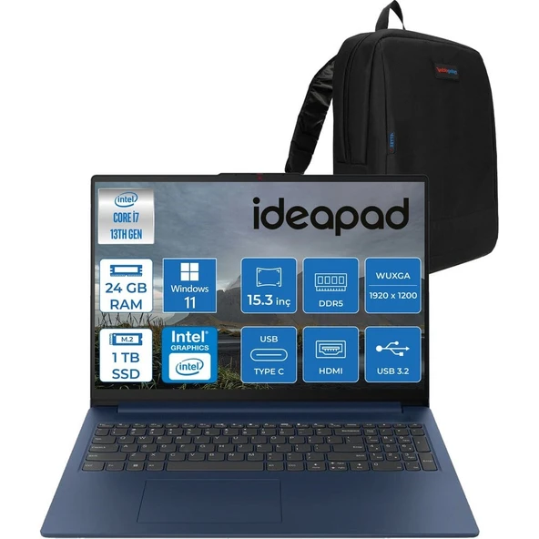 Lenovo Ideapad Slim 3 15IRH10 Intel Core I7 13620H 24GB 1tb SSD Windows 11 Home 15.3" Wuxga (1920X1200) IPS 300NITS Taşınabilir Bilgisayar 83K10060TRH06 + Zetta Çanta ürün görseli 1