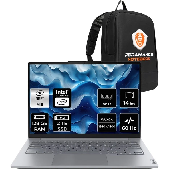 Lenovo Thinkbook 14 Gen 8 Core 7 240H Notebook 128GB RAM 2TB SSD 14" FHD+ FreeDOS + Per4 Çanta 21SG008LTXP358 ürün görseli 1