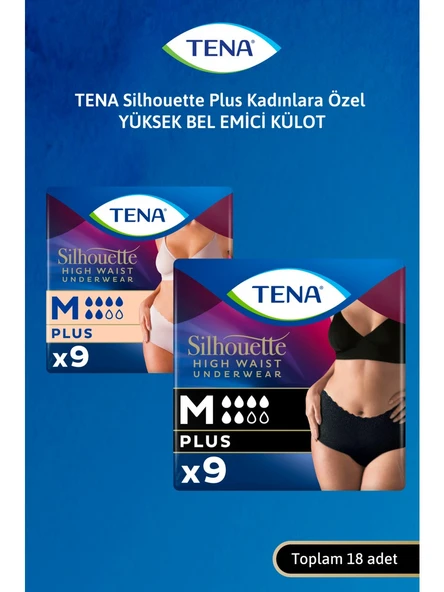 Tena Silhouette Plus Kadınlara Özel Yüksek Bel Emici Külot Siyah M 9'lu 2 Paket (18 Adet) ürün görseli 1