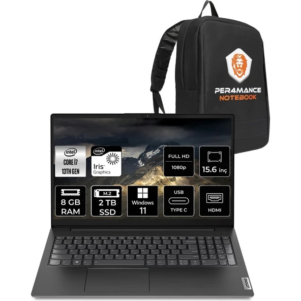 Lenovo V15 G4 i7 1355U Notebook 8GB RAM 2TB SSD 15.6" FHD Win11 Pro + Per4 Çanta 83A100KXTRP354 ürün görseli 1