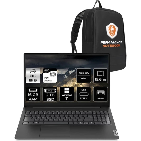 Lenovo V15 G4 i7 1355U Notebook 16GB RAM 2TB SSD 15.6" FHD Win11 Pro + Per4 Çanta 83A100KXTRP364 ürün görseli 1