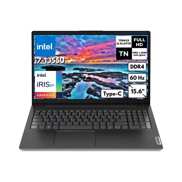 Lenovo V15 G4 Iru I7-1355U 8 GB 256 GB SSD Iris Xe Graphics 15.6'' Fhd Windows 11 Pro Notebook 83A100HXTRAT41 ürün görseli 1