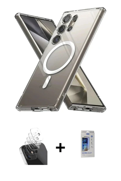MARSİLYAN™- Galaxy S24 Ultra Kılıf Ahenk Yansıma Prime - Siyah Durable Full Glue Curved Cam + Kamera Lens Koruma Cam - S ürün görseli 1
