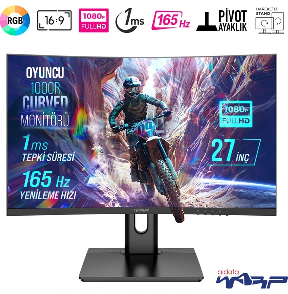 WRP27-165-B 27" 165HZ 1ms Rgb 1000R Curved (Hdmı + Display Port) Freesync + G-Sync Fhd Oyuncu Monitörü ürün görseli 1