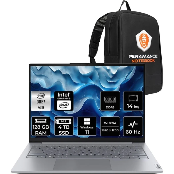 Lenovo Thinkbook 14 Gen 8 Core 7 240H Notebook 128GB RAM 4TB SSD 14" FHD+ Win11 Pro + Per4 Çanta 21SG008LTXP479 ürün görseli 1
