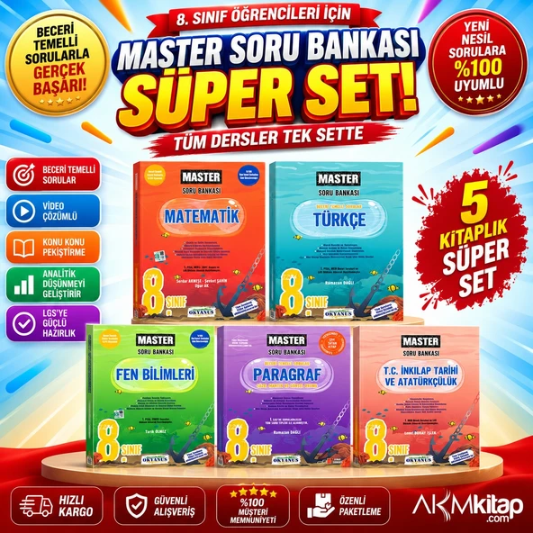 Okyanus Yayınları 8. Sınıf Master Serisi Soru Bankası Seti 5 Kitap ürün görseli 1