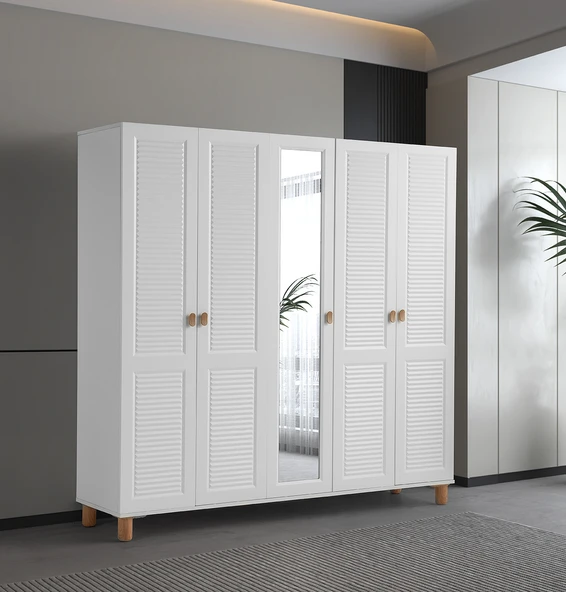Pema Home Favori %100 Mdf Membran 5 Kapaklı Dolap Gardırop ürün görseli 1