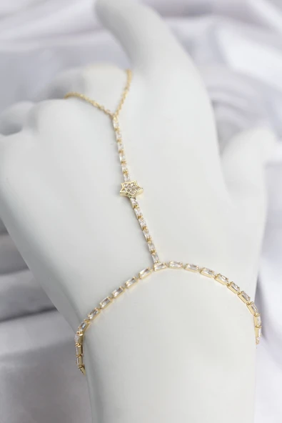 Gold Renk Pirinç Zirkon Taşlı Yıldız Model Şahmeran ürün görseli 1