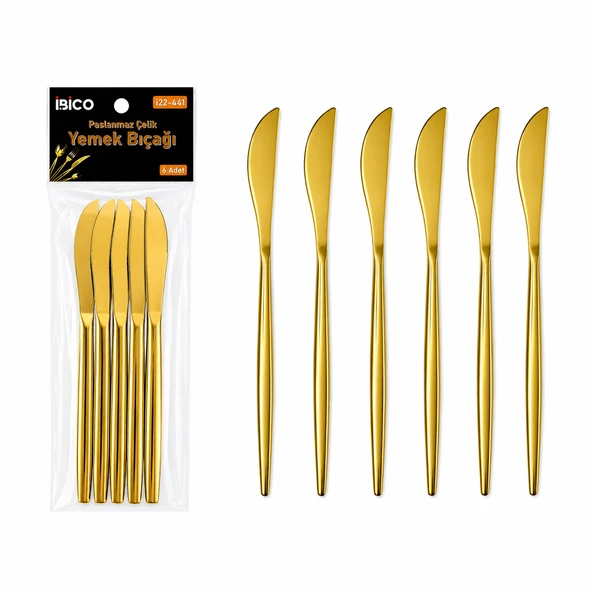 6 Parça Yemek Bıçağı Seti - Parlak Altın Renk - 21 cm ürün görseli 1