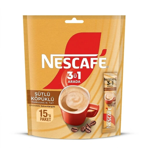 Nescafe 3ü1 Arada Sütlü Köpüklü Hazır Kahve Poşet 17,4 gr 15 adet ürün görseli 1