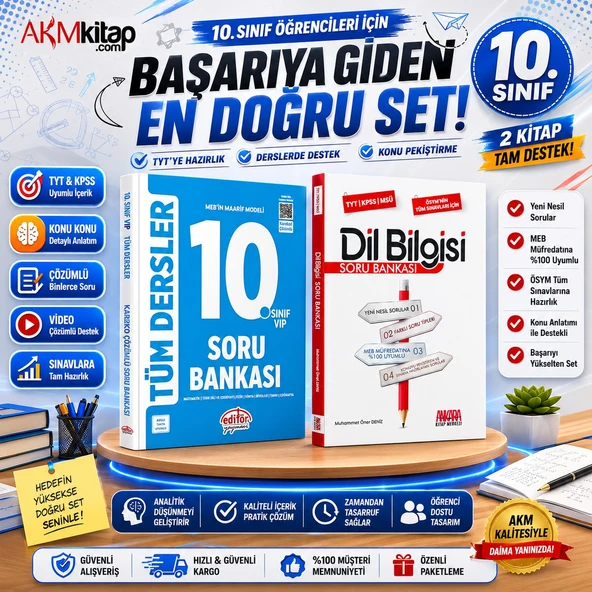 Editör Yayınları 10.Sınıf VİP Tüm Dersler ve AKM Dil Bilgisi Soru Bankası Seti 2 Kitap ürün görseli 1
