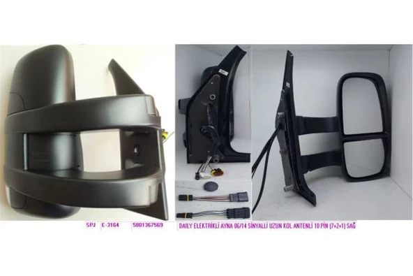 Iveco Daıly Elektrikli Ayna 2006-2014 Sinyalli Uzun Kol Antenli 10 Pin (7+2+1) Sağ (Oem No:5801367569) ürün görseli 1