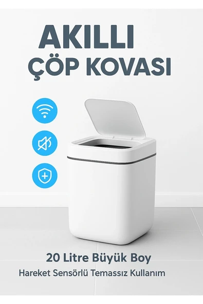 Akıllı Otomatik Kapaklı 20 Litre Çöp Kutusu Hareket Sensörlü Hijyenik Sessiz Ev Ofis ürün görseli 1