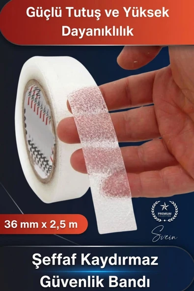 #ŞeffafKaydırmaz Şeffaf Kaydırmaz Güvenlik Bandı 36 mm x 2,5 Metre Merdiven Zemin Küvet Banyo Fayans Havuz Kenarı Kaymaz ürün görseli 1