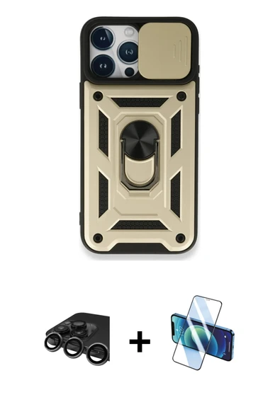 MARSİLYAN™- iPhone 15 Pro Kılıf Ahenk Klasik - Siyah 3D Antistatik Seramik Nano Ekran Koruyucu + Raze Metal Kamera Lens ürün görseli 1