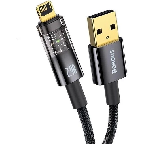 Şeffaf Uçlu iPhone 45w Usb Hızlı ve Dayanıklı Şarj ve Data Işıklı Örgü Kablo 1 Metre ürün görseli 1