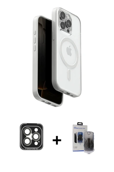 MARSİLYAN™- iPhone 15 Pro Max Kılıf Pusula Form Serisi - Siyah Vanessa Magic Hayalet Cam + PVD Metal Kamera Lens - GI ürün görseli 1