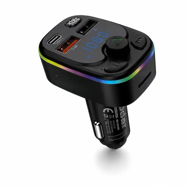Bluetooth 5.3 Fm Transmitter Pd 20W Şarj Cihazlı Led Ekranlı Rgb Aydınlatmalı Siyah ND1100 ürün görseli 1
