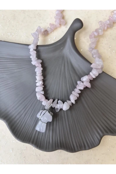 Pembe Kuvars Mantar Kolye - Resim 3