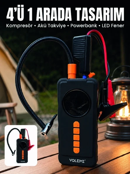 4'ü 1 Arada Akü Takviye Cihazı Dijital Lastik Şişirme Kompresörü 10000mah Powerbank Ve Led Fener ürün görseli 1