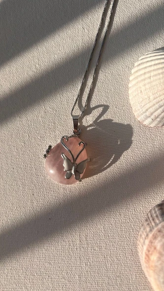 Aşk taşı pembe kuvars çelik kolye ürün görseli 1