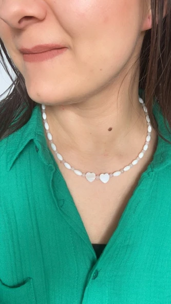 Aşk kolyesi pembe kuvars Sedef - Resim 4