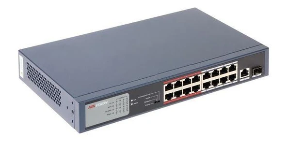 HIKVISION DS-3E0318P-E/M 16 PORT 10/100 + 1XRJ45/SFP UPLINK 135W 300 METRE POE MESAFE SWITCH ürün görseli 1